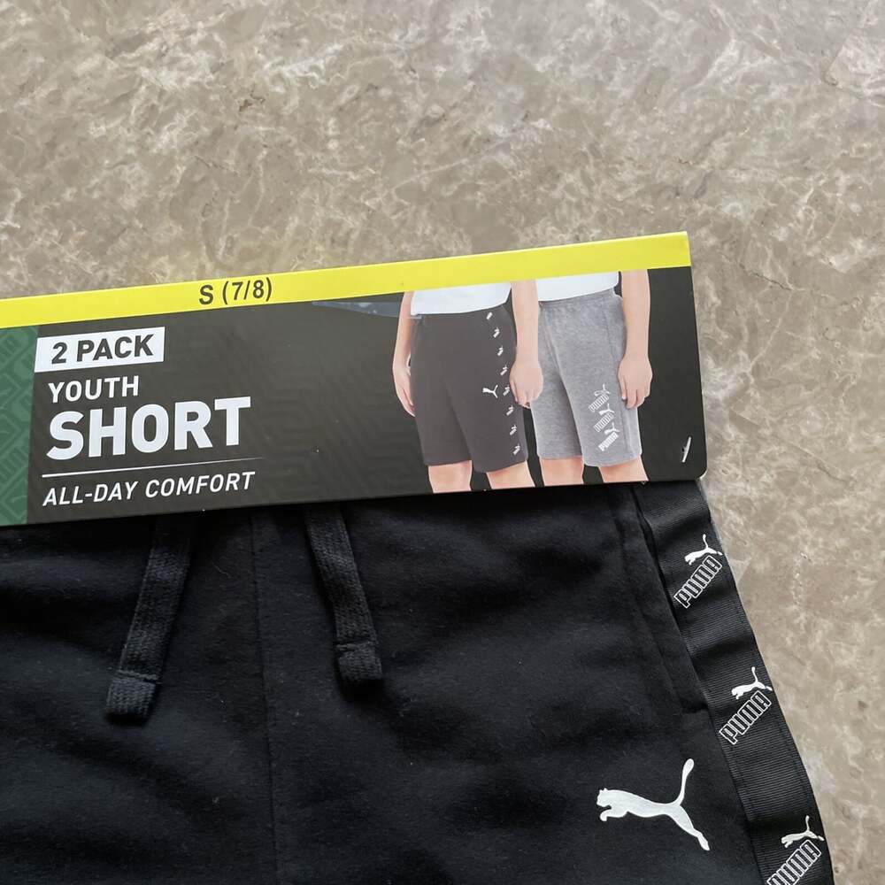 NEW 2 Pack Lot PUMA Youth Comfort Black & Grey/ Boy's  shorts. Size Small 7/8